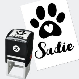 Sello Automático Huellita de Perro con Corazón y Firma con Nombre P