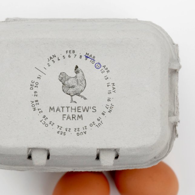 Sello Automático Huevo de Pollo Rústico de Mes y Fecha (Rubber Stamp Mock-up)