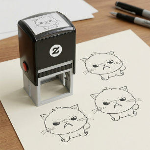 Sello Automático Ilustración de arte de línea de gato enfadado y ad