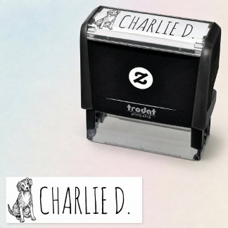 Sello Automático Ilustración de perro lindo con nombre personalizad