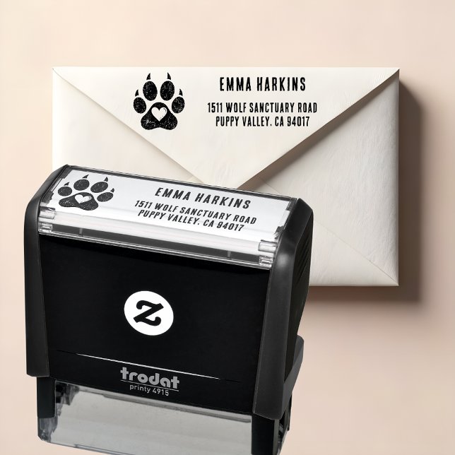 Sello Automático Impresión de garras de perro con dirección de reto (🐾❤️ Distressed paw print return address stamp – perfect for dog lovers!)