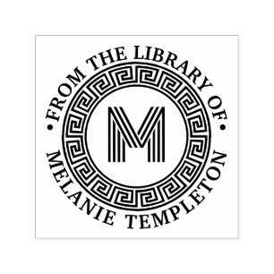 Sello Automático Inicial del nombre “De la biblioteca de” con marco