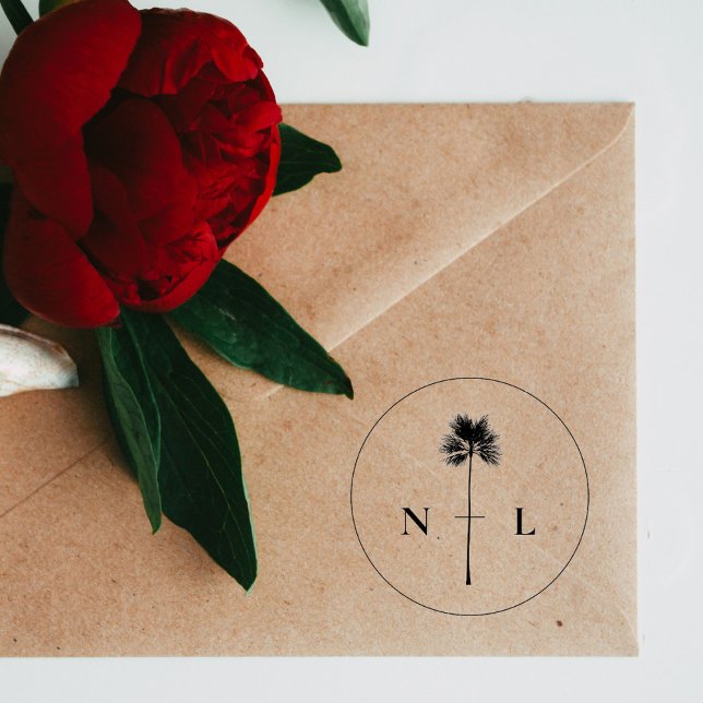 Sello Automático Iniciales Bodas de palmeras tropicales de diseño m (Subido por el creador)