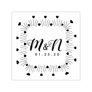 Sello Automático Iniciales de boda en marco cuadrado dibujado a man