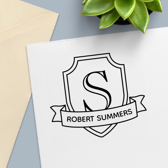 Sello Automático Inicio del monograma Escudo y cinta de opciones (Subido por el creador)