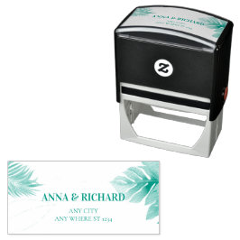 Sello Automático Invitación de Boda Tropical Romántica