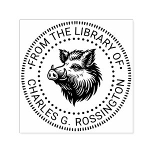Sello Automático Jabalí Rústico Cabeza Nombre de Libro de Bibliotec