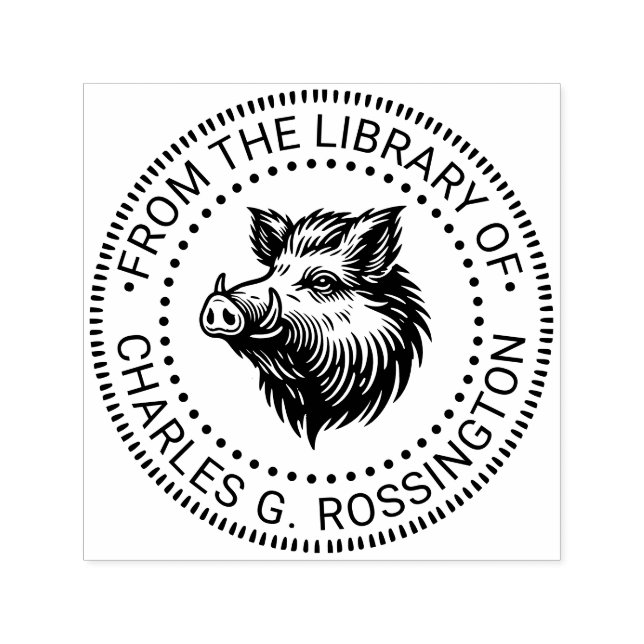 Sello Automático Jabalí Rústico Cabeza Nombre de Libro de Bibliotec (Diseño)