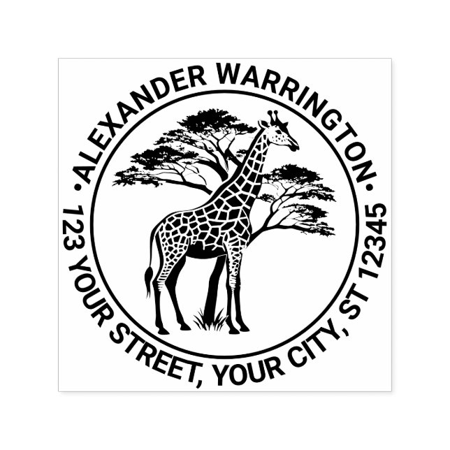 Sello Automático Jirafa manchada junto al árbol #2 Nombre Dirección (Diseño)