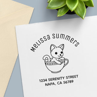 Sello Automático Kitten in a Cup Cat in a Teacup Arch Address