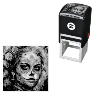 Sello Automático La Catrina Azul Día de los Muertos Cráneo de Azúca