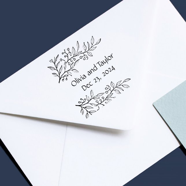 Sello Automático La cosecha botánica de Winter Berries salva la fec (Elegant Winter Berries Botanical Save the Date Wedding Self-inking Stamp)