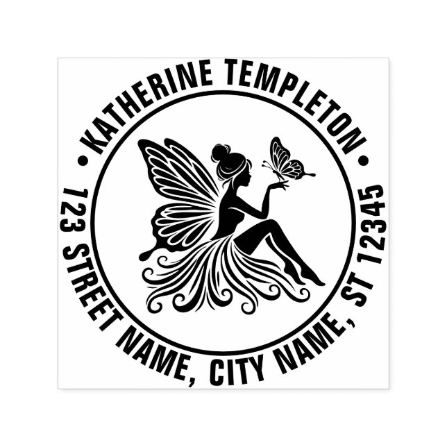 Sello Automático Lady Fairy Holding Mariposa Nombre Dirección de de (Diseño)