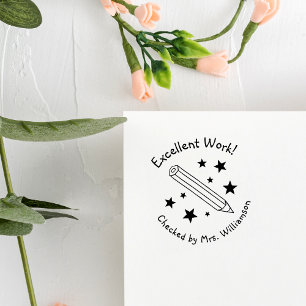 Sello Automático Lápiz amarillo y estrellas excelente profesor de t