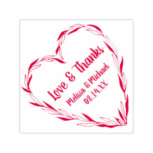 Sello Automático Laurel Leaf Heart Wreath   Boda Gracias