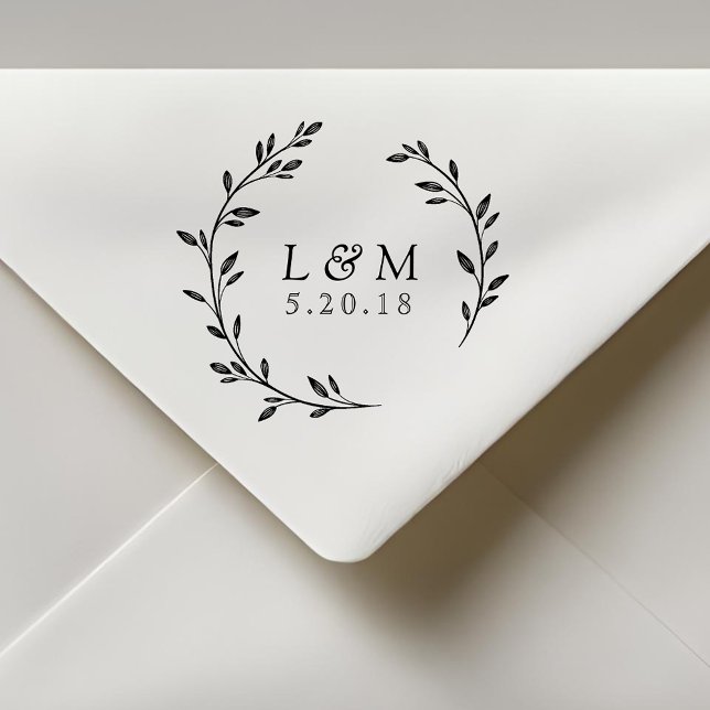 Sello Automático Laurel Wreath Monograma Wedding Save the Date (Subido por el creador)