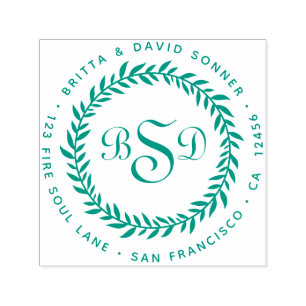 Sello Automático Leaf clásico V Wreath 3 monogramas - Dirección d