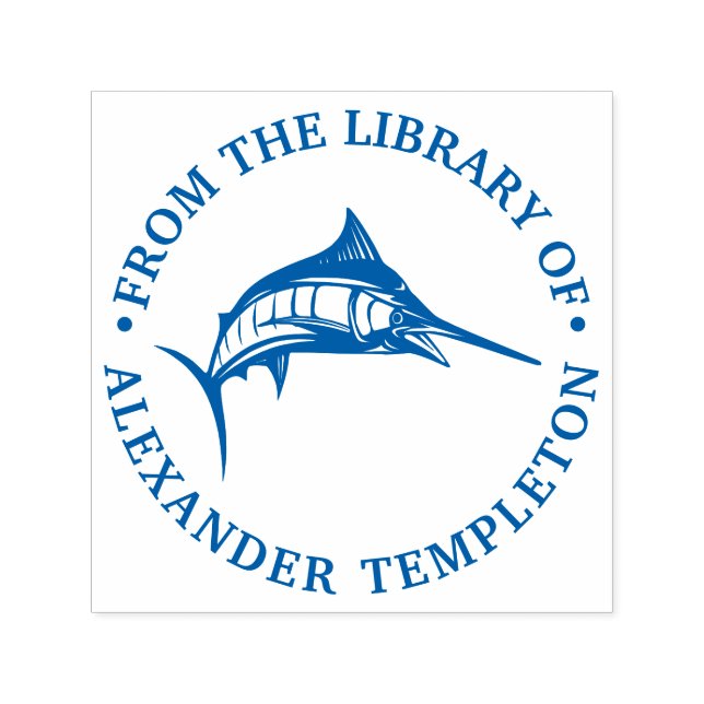 Sello Automático Leaping Marlin Nautical Ocean Library Book Name (Diseño)