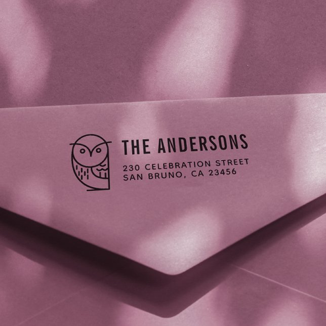 Sello Automático Lechuza moderna | Nombre de familia Personalizado  (Rubber Stamp Mock-up)