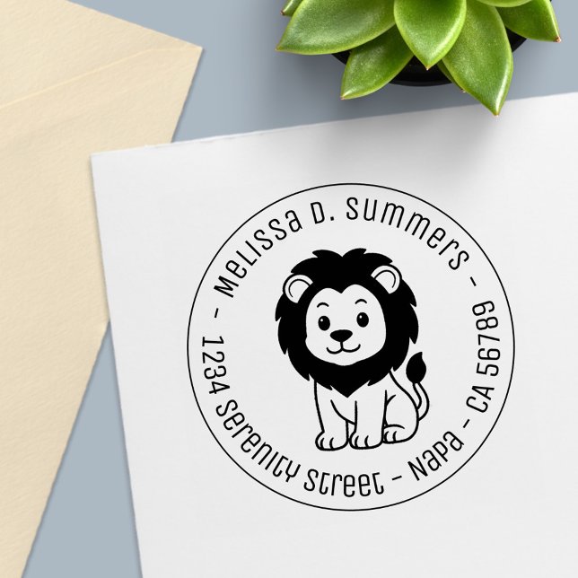 Sello Automático León de dibujos animados redondo lindo dirección (Subido por el creador)