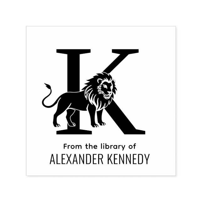 Sello Automático León de pie silueta sobre libro de nombre inicial  (Diseño)