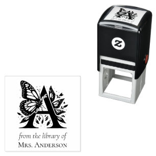 Sello Automático Letra A Mariposa Monograma De la Biblioteca De