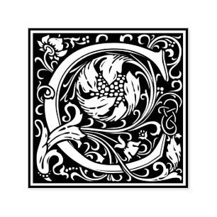 Sello Automático Letra C art nouveau tile blanco y negro