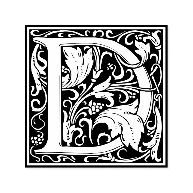 Sello Automático Letra D art nouveau mosaico blanco y negro (Diseño)