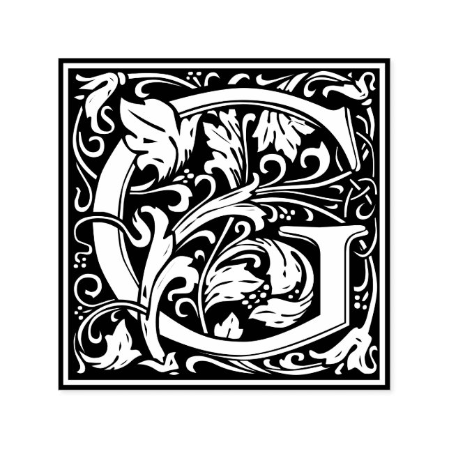 Sello Automático Letra G art nouveau mosaico blanco y negro (Diseño)