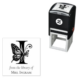 Sello Automático Letra I Mariposa Monograma De la Biblioteca De