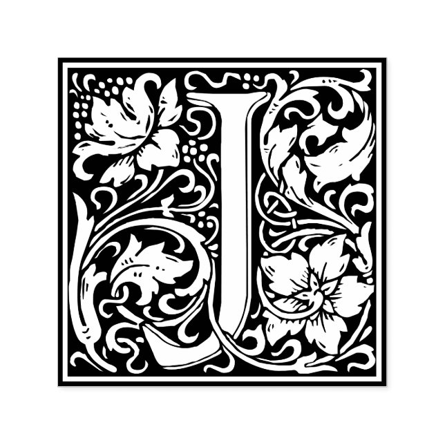 Sello Automático Letra J art nouveau tile blanco y negro (Diseño)