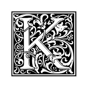 Sello Automático Letra K art nouveau tile blanco y negro