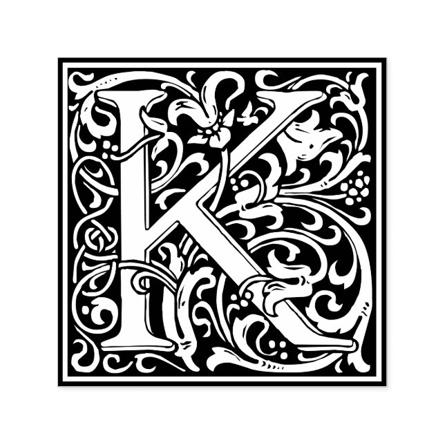 Sello Automático Letra K art nouveau tile blanco y negro (Diseño)