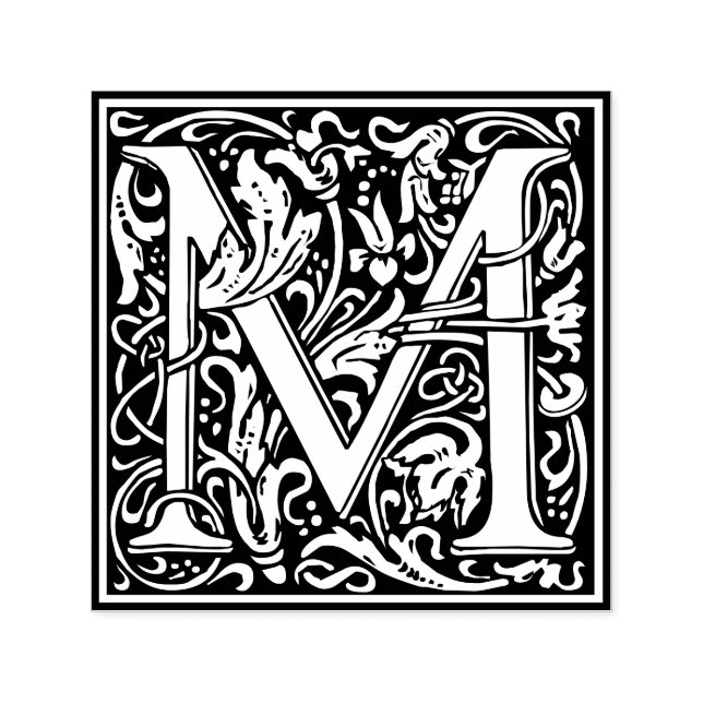 Sello Automático Letra M art nouveau mosaico blanco y negro (Diseño)