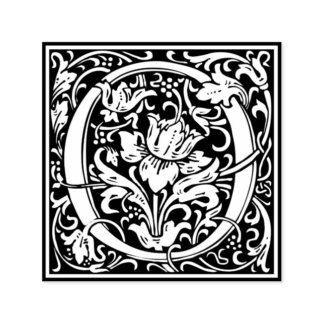 Sello Automático Letra O art nouveau mosaico blanco y negro (Diseño)