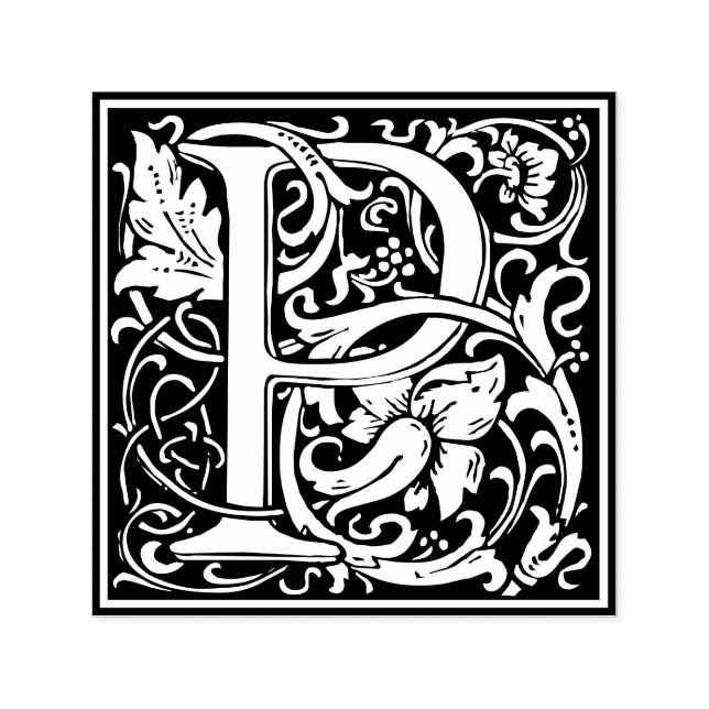 Sello Automático Letra P art nouveau tile blanco y negro (Diseño)