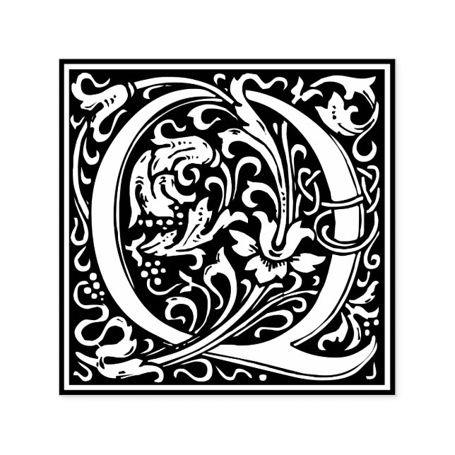 Sello Automático Letra Q art nouveau tile blanco y negro (Diseño)