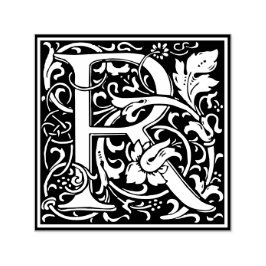 Sello Automático Letra R art nouveau tile blanco y negro