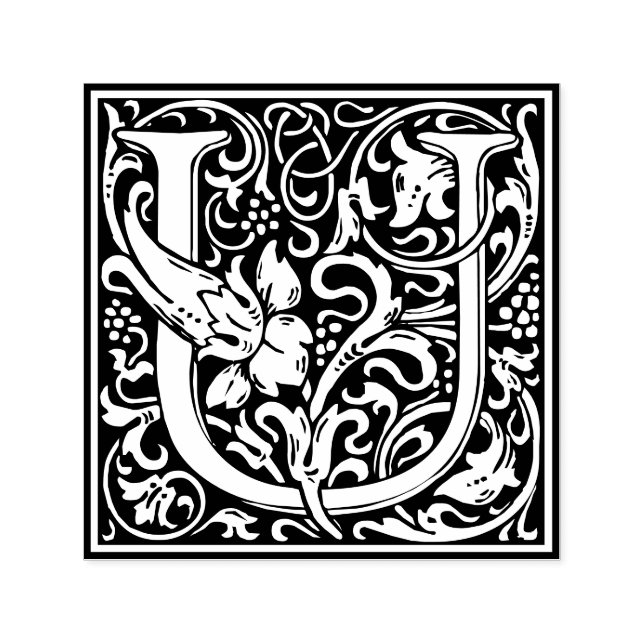 Sello Automático Letra U art nouveau mosaico blanco y negro (Diseño)