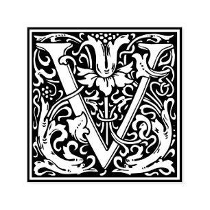 Sello Automático Letra V art nouveau tile blanco y negro