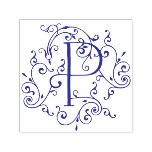 Sello Automático Letra victoriana floreciente P monograma autoenlac