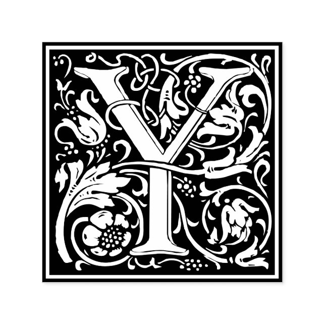 Sello Automático Letra Y art nouveau mosaico blanco y negro (Diseño)