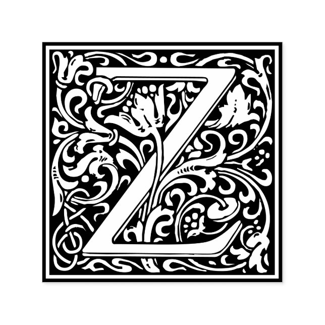 Sello Automático Letra Z art nouveau tile blanco y negro (Diseño)