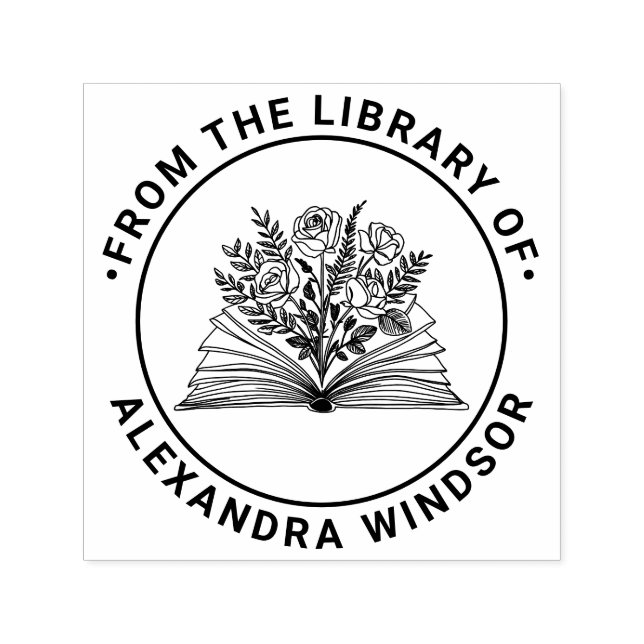 Sello Automático Libro abierto con nombre del ramo de rosas Bibliot (Diseño)