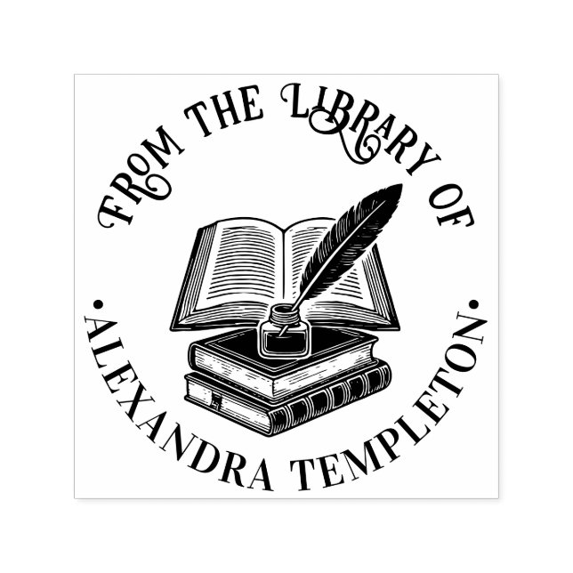 Sello Automático Libro Antiguo, Pluma y Tinta Nombre del Libro de l (Diseño)