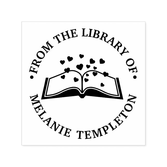 Sello Automático Libro con corazones #1A "De la biblioteca de" Roun (Diseño)