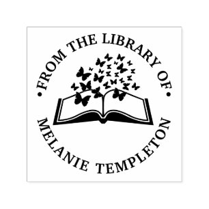 Sello Automático Libro con Mariposas Nombre del libro de la bibliot