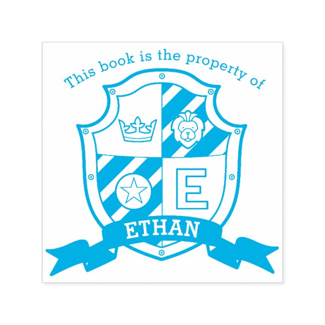 Sello Automático Libro de letras E escudo nombre personalizado niño (Diseño)