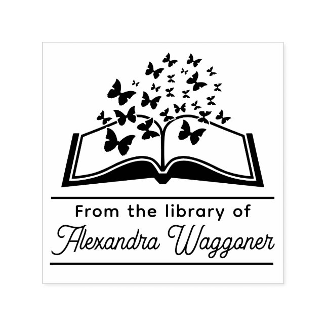 Sello Automático Libro de mariposas "De la biblioteca de" Nombre (Diseño)