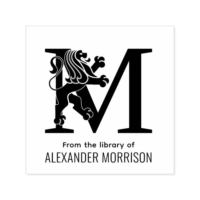 Sello Automático Libro de nombres de iniciales simples con león her (Diseño)